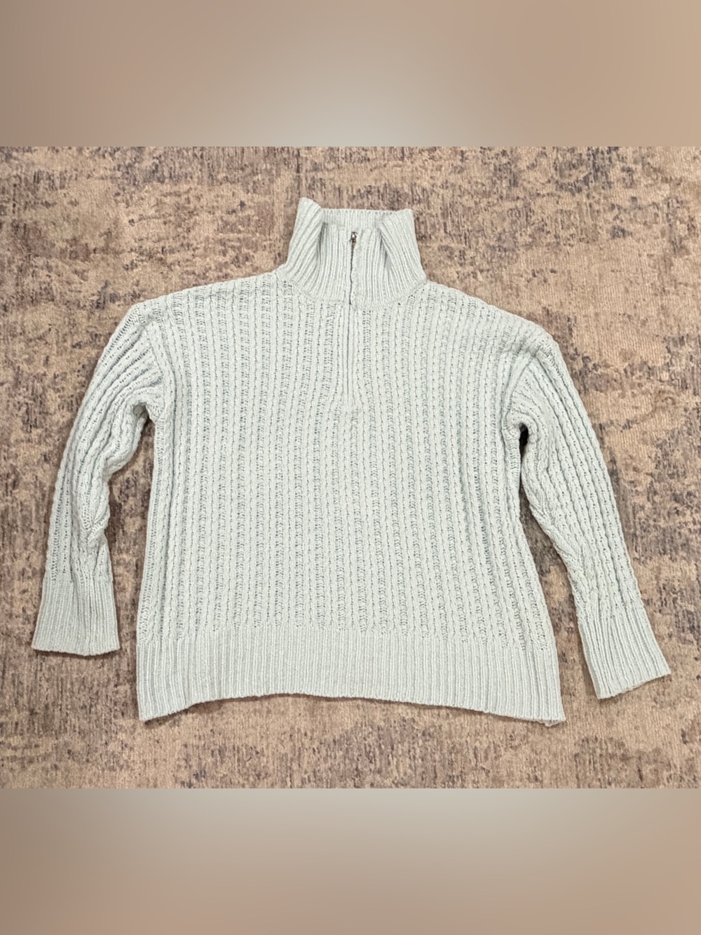Pink Lily Sea Foam Cable-Knit Half-Zip Turtleneck Sweater